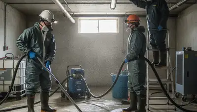 Burst pipe cleanup team in Victorville, CA removing water damage from a home interior
