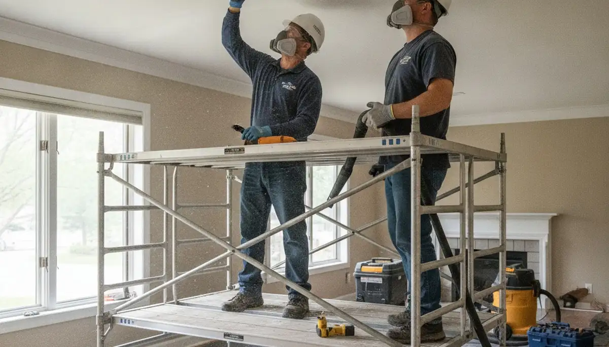 Victorville, CA ceiling water damage repair for stained, sagging, moisture-damaged home ceiling