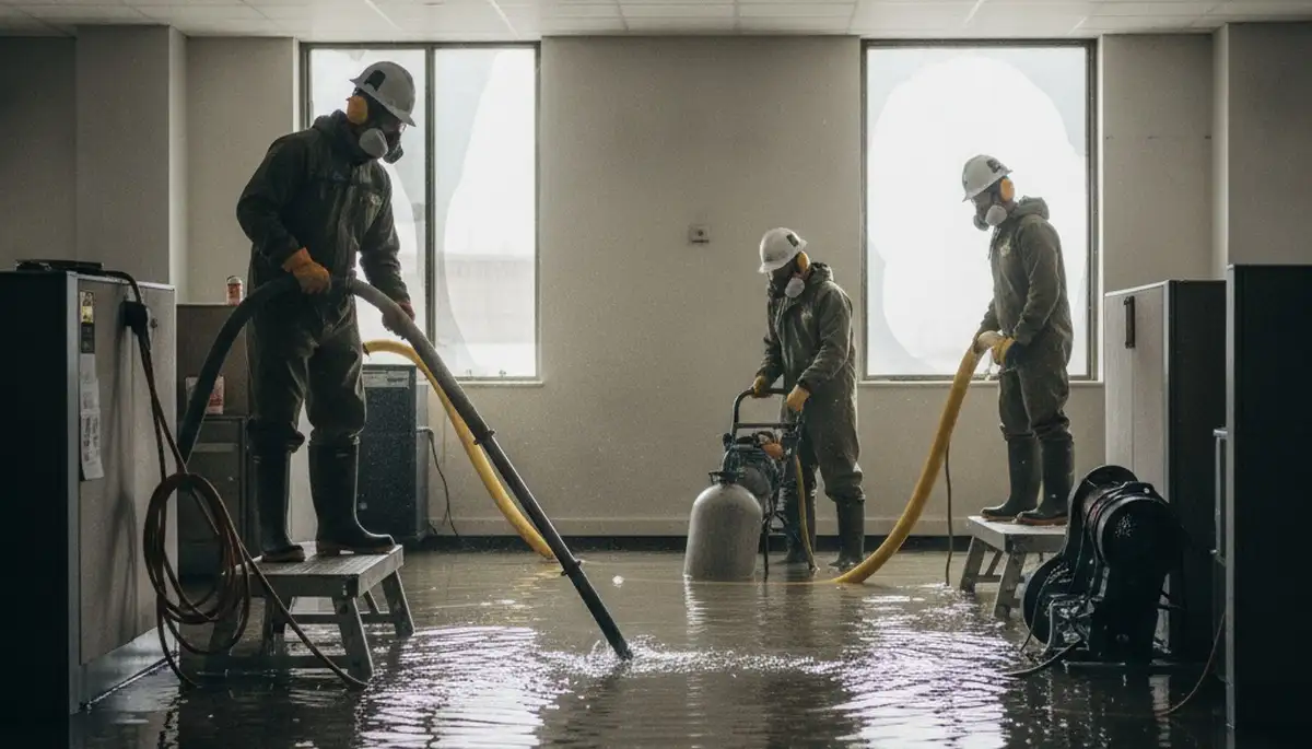 Victorville, CA water damage crew removing water from a home after flooding