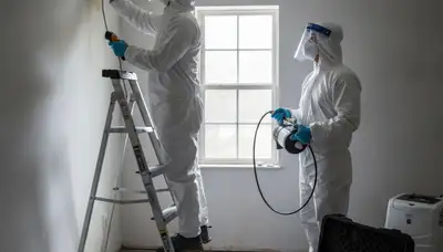 Mold inspection technician checking Victorville, CA home for hidden water damage and growth