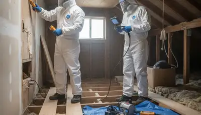 Mold inspection technician assessing water damage in Victorville, CA home