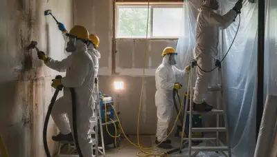 Mold removal technician inspecting water damage in Victorville, CA home for moisture and cleanup