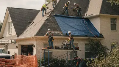 Storm damage restoration crew repairs water damage in Victorville, CA home