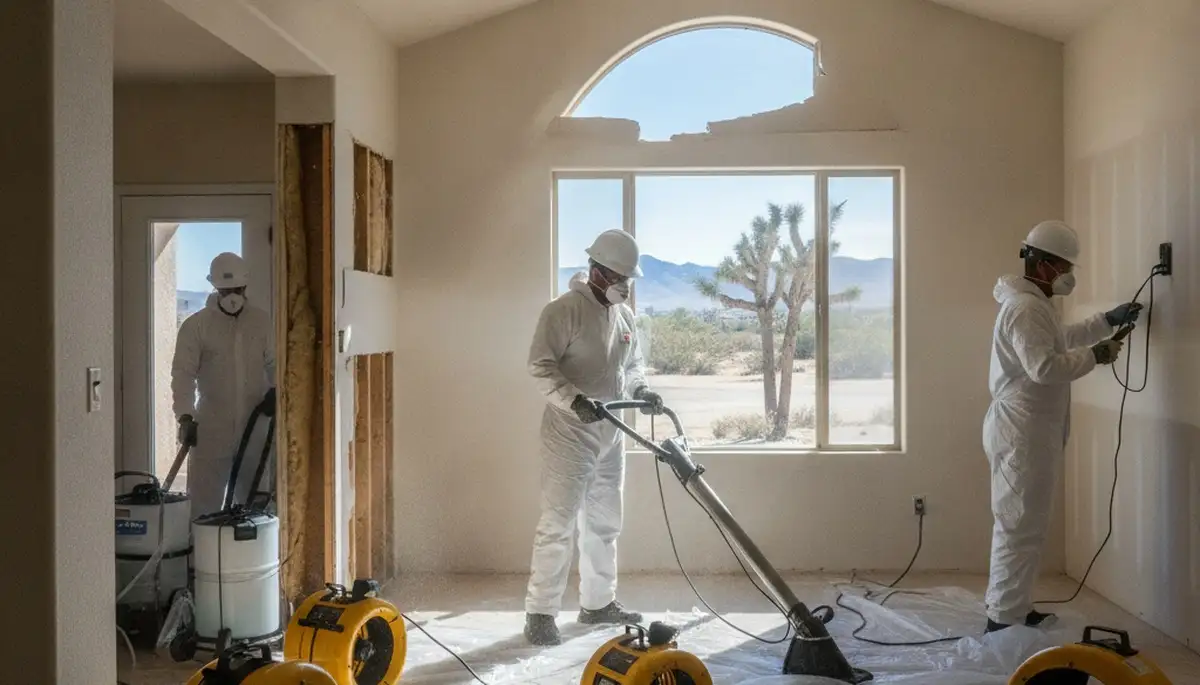 Water damage restoration team in Victorville, CA responding to a home flood cleanup