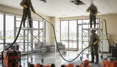 Victorville, CA water damage restoration team drying a flooded home and removing moisture after water damage